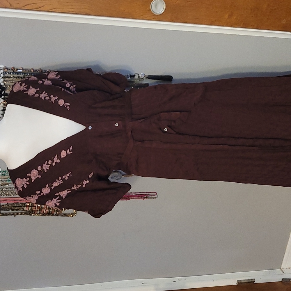 NWT Free People L Looking for Love Midi Dress Short Sleeve Embroidered